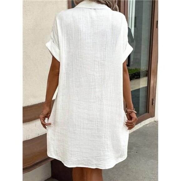 Casual Button Down Cotton Shirt Dress with Pockets - Picture 4 of 15